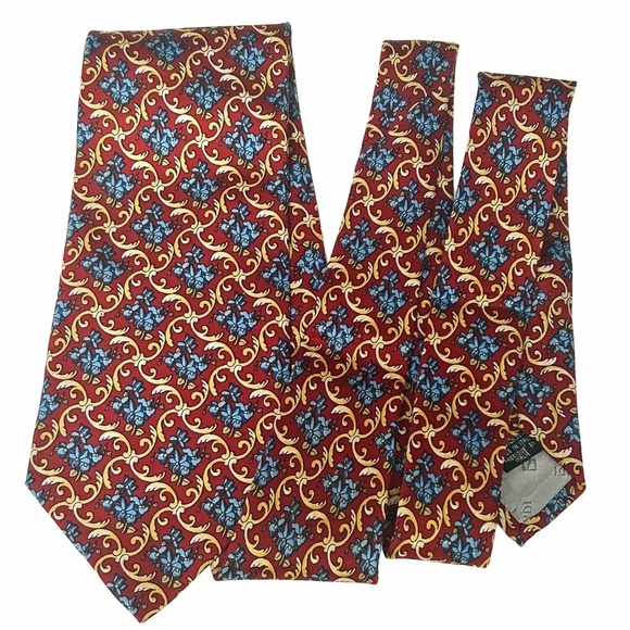 Fendi Neck Tie Italy Luxury Classic Silk Floral Gold Scroll Pattern Vintage - Picture 3 of 12